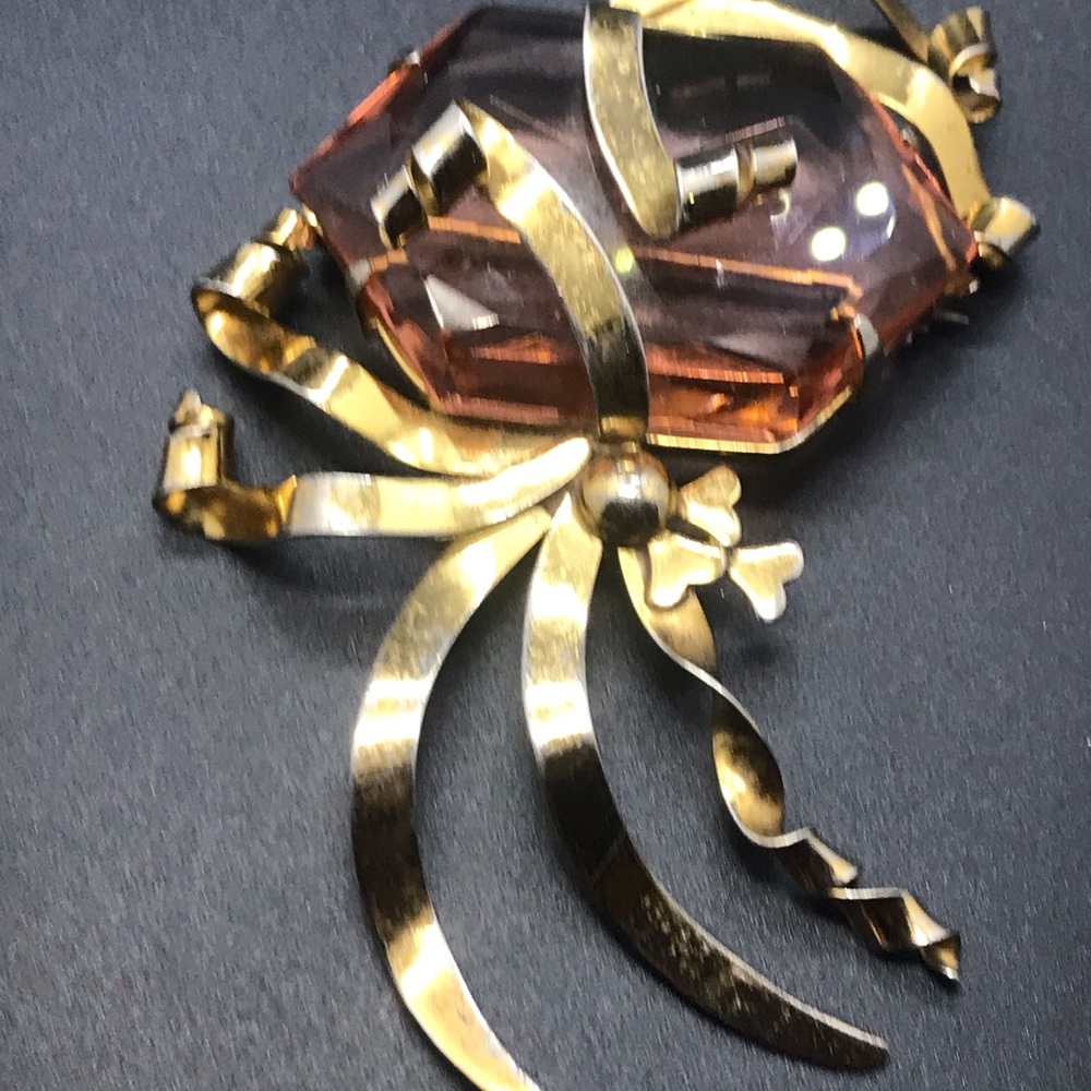 Sterling Silver Large Pink Stone Brooch